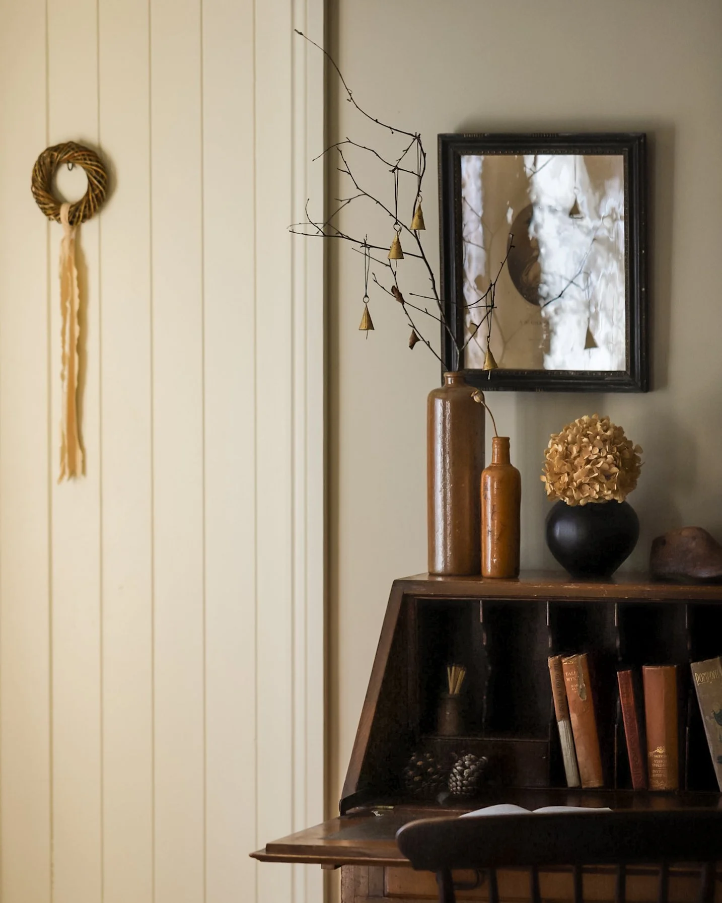 Rustic bells hung on a branch