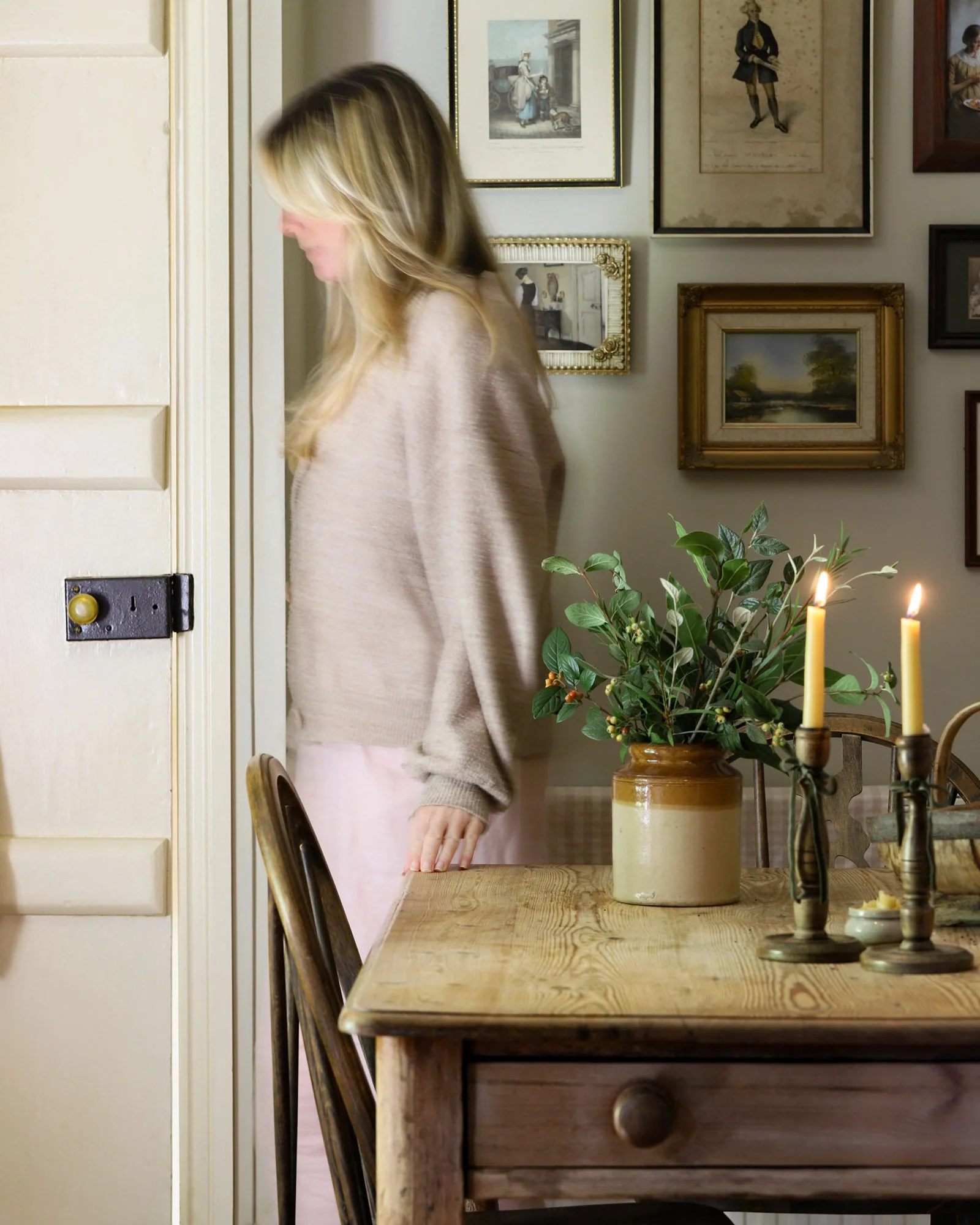 Lliving Rooms Beeswax dinner candle in a vintage setting