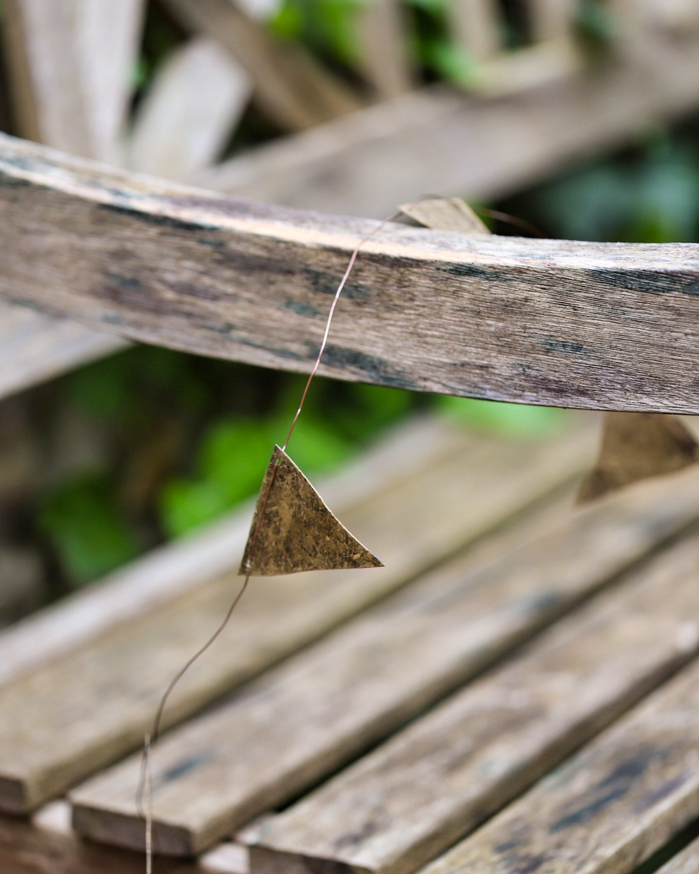 Rustic bunting on a vintage bench
