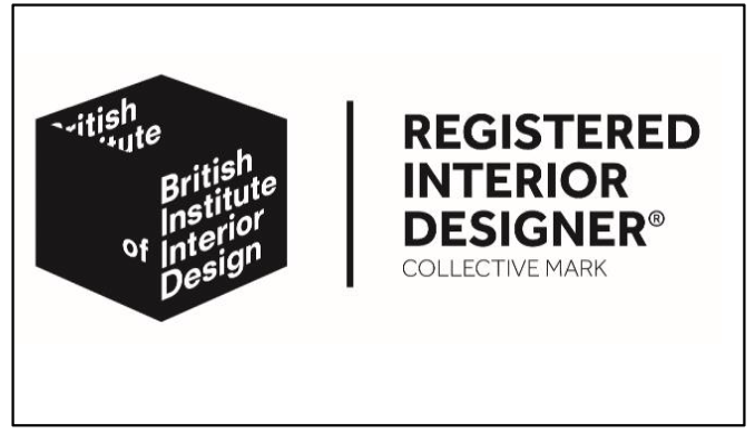 Logo of the British Institute of Interior Design with the text "Registered Interior Designer" and a collective mark