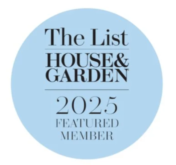 Blue circle with black text that reads 'The List House & Garden 2025 Featured Member'.