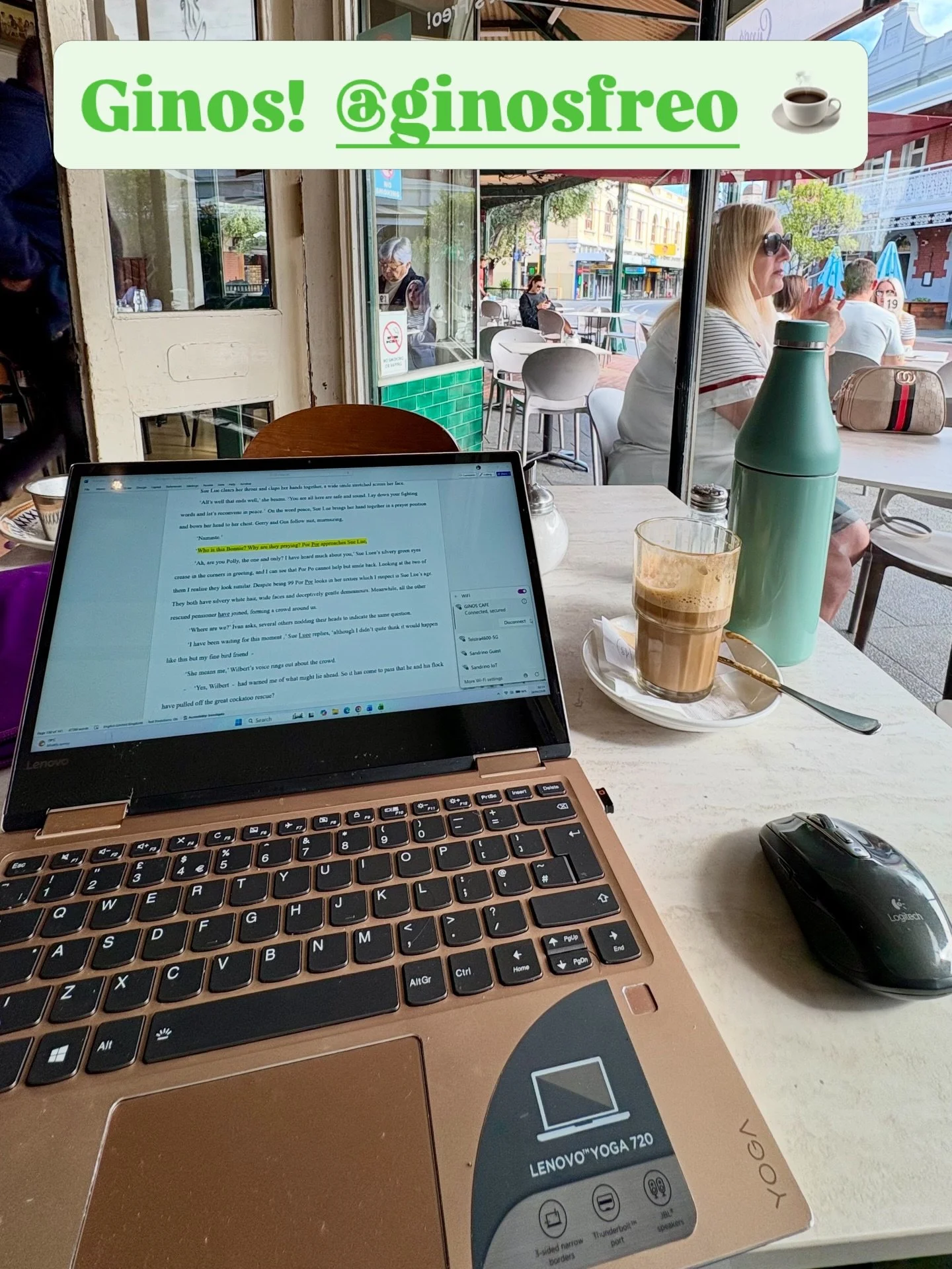 At Ginos, I used to write stories and poems on the napkins with @carospeak 😍 The tech has changed but still writing stories. I&rsquo;m also fuelling up on my fave ☕️ I do not bother asking for a soya long macc topped up in London. I tried in Sydney 