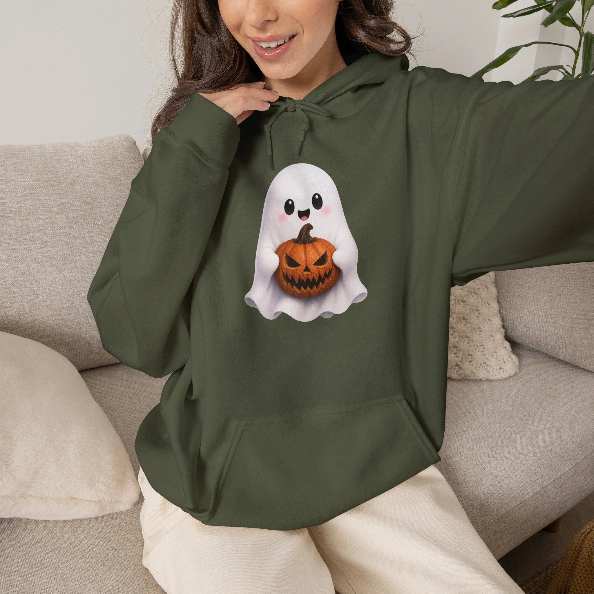 Ghost Holding Jack-O'-Lantern Hoodie (13 Colors)