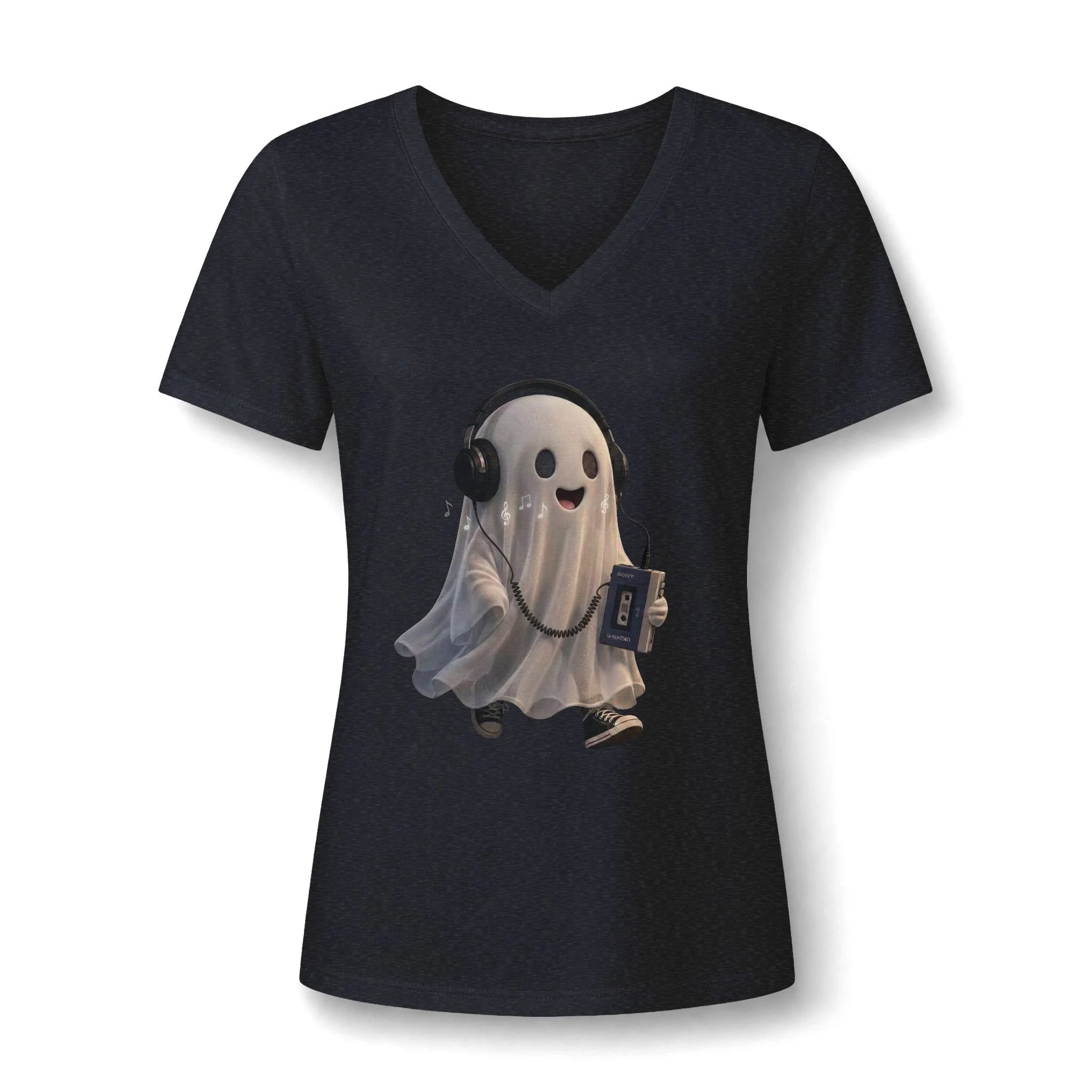 Cute Singing Ghost — Women's V-Neck Tee
