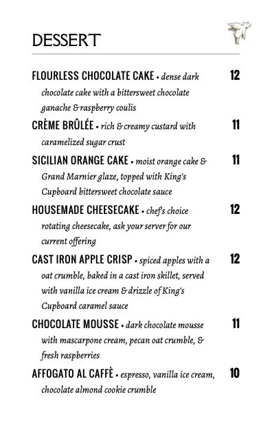 Babcock & Miles Dessert menu example