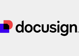 Docusign logo with a stylized red, blue, and purple icon before the black text 'docusign'