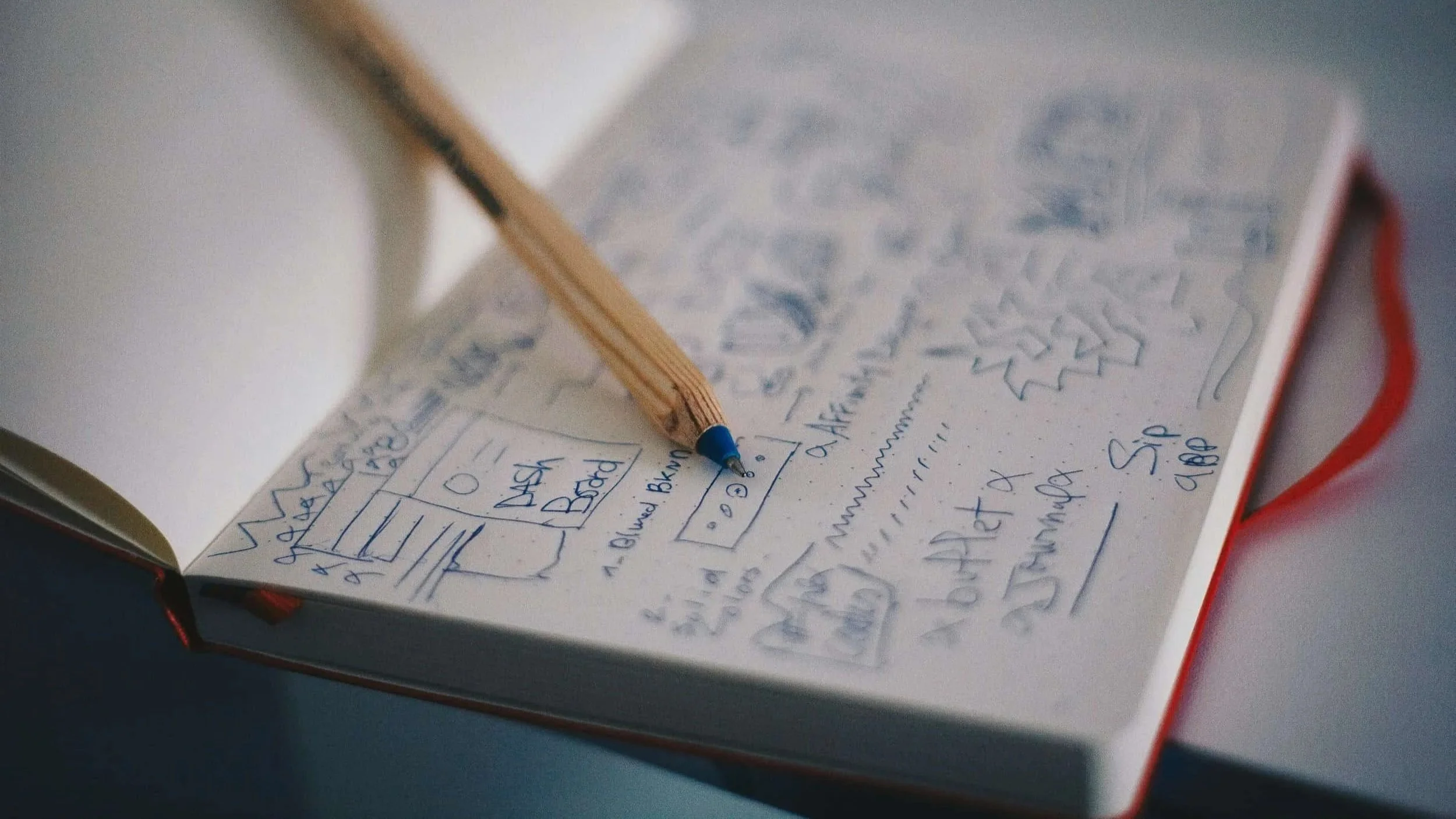 Website strategy sketches and wireframe notes during the web design planning process