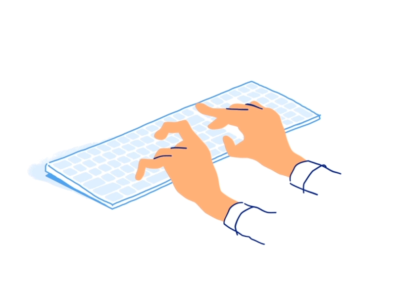 Drawing of a person typing on a keyboard with two hands.