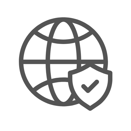 Antivirus shield next to a globe icon