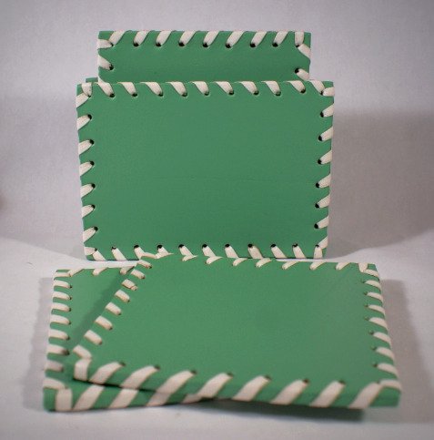 Classic - Coaster Set with Holder - SeaFoam&White.jpg