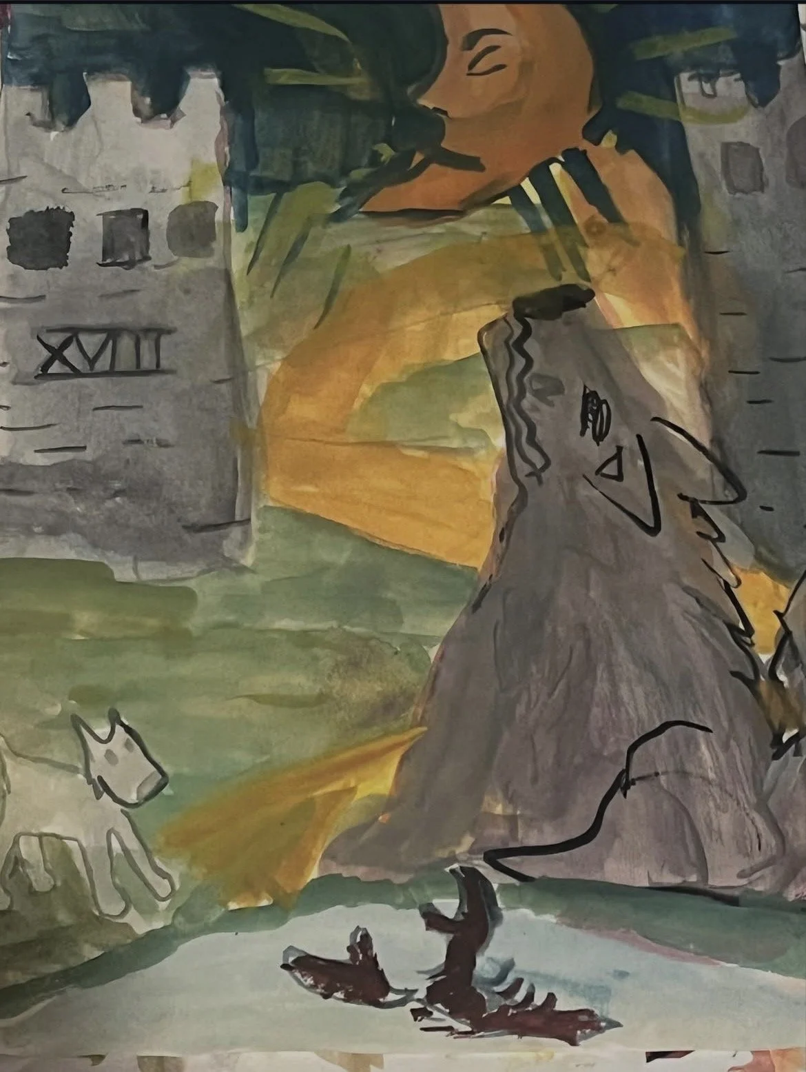 The Moon 
Watercolor on paper 
24" x 6"