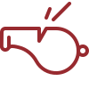 Red outline of a whistle with sound lines indicating noise.