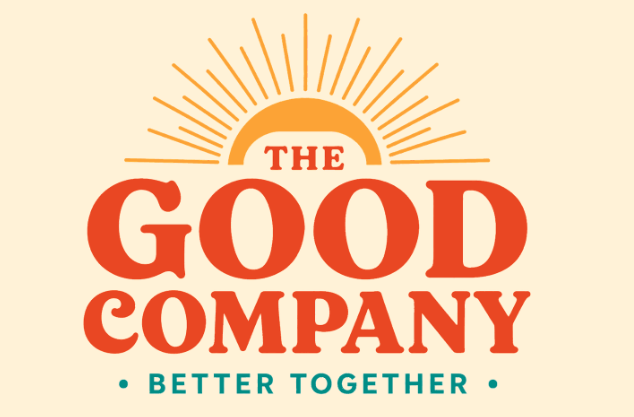 Good Company Logo with yellow sun, The Good Company in orange lettering and BETTER TOGETHER beneath it in blue lettering