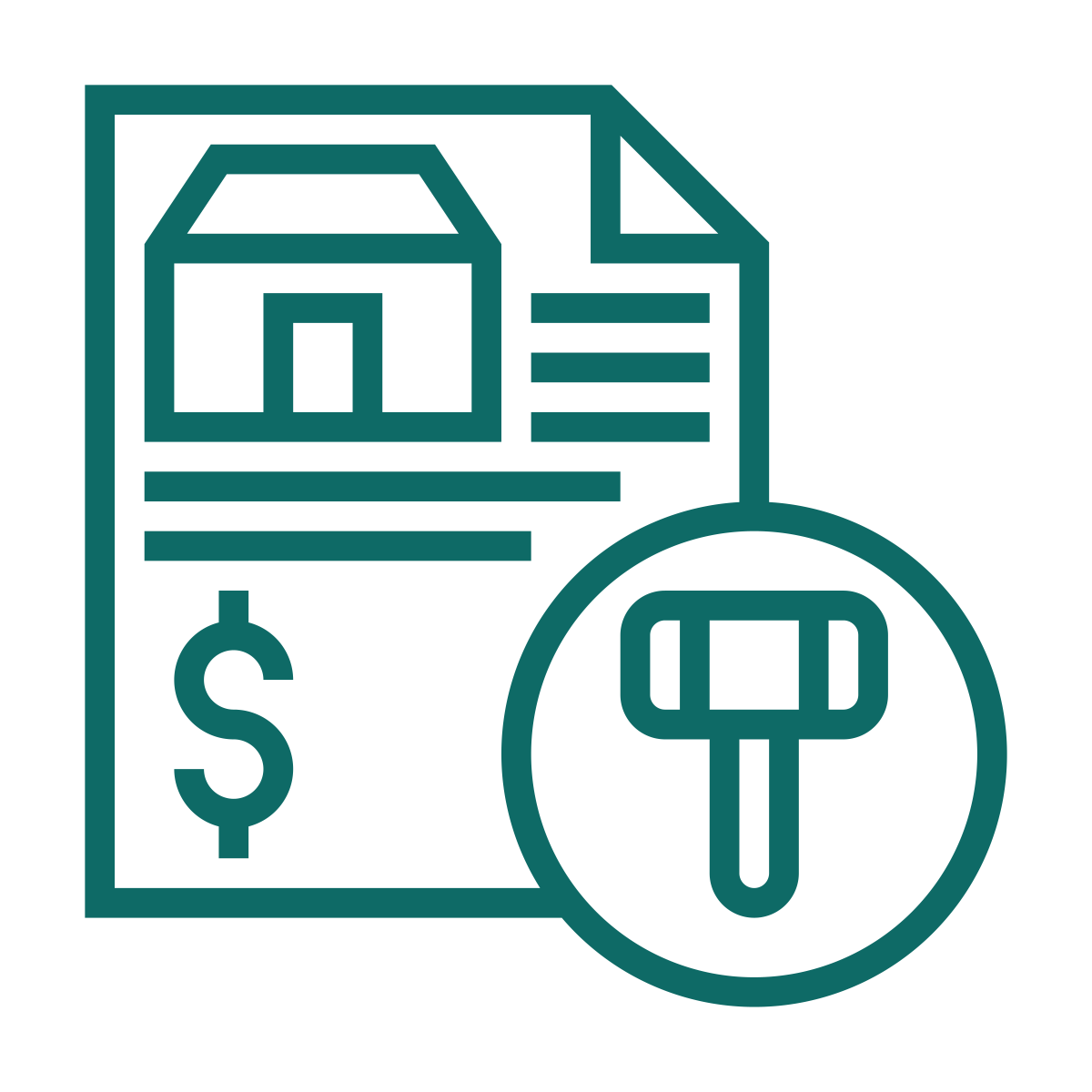 document with an image of a house with a dollar sign and a judge's hammer on the front