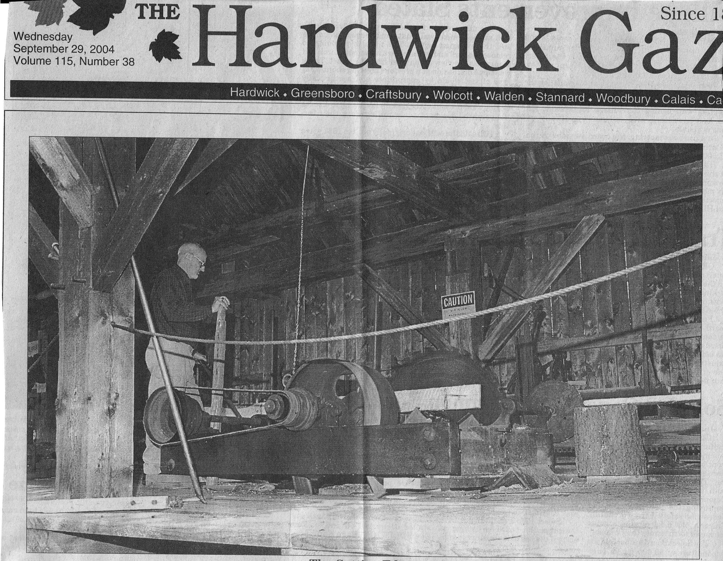 Hardwick Gazette September 29, 2004: Photo of sawmill