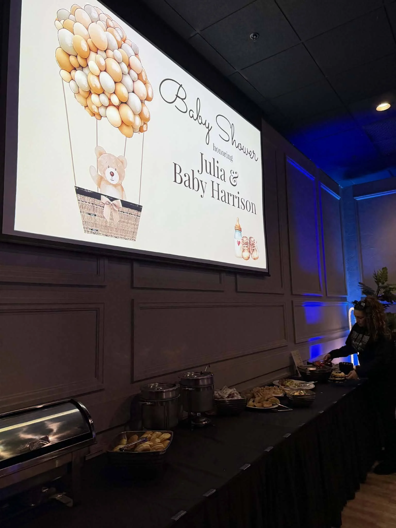 Baby shower party atmosphere showcasing tables, chairs, and festive decorations at Stadium View Event Halls.