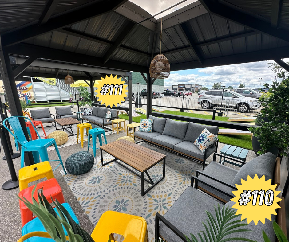 shaded patio lounges at stadium view bar