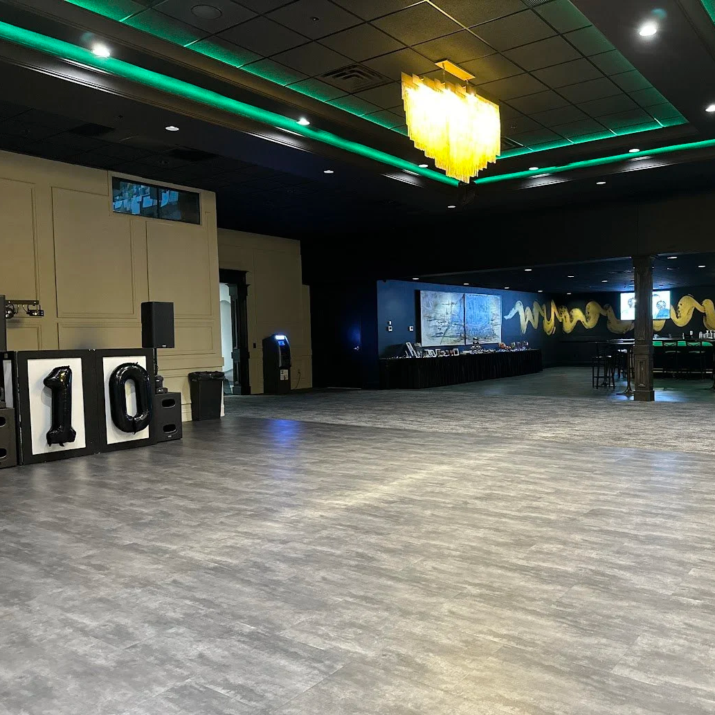 Wide view of a couple’s anniversary celebration hosted at Stadium View Event Halls near Lambeau Field.