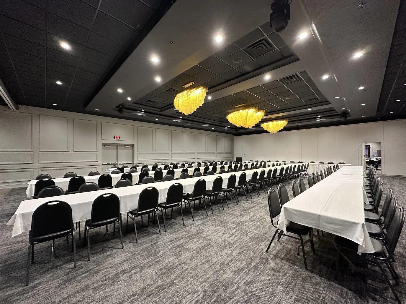 Business dinner reception prepared for corporate clients at Stadium View Event Halls near Lambeau Field.