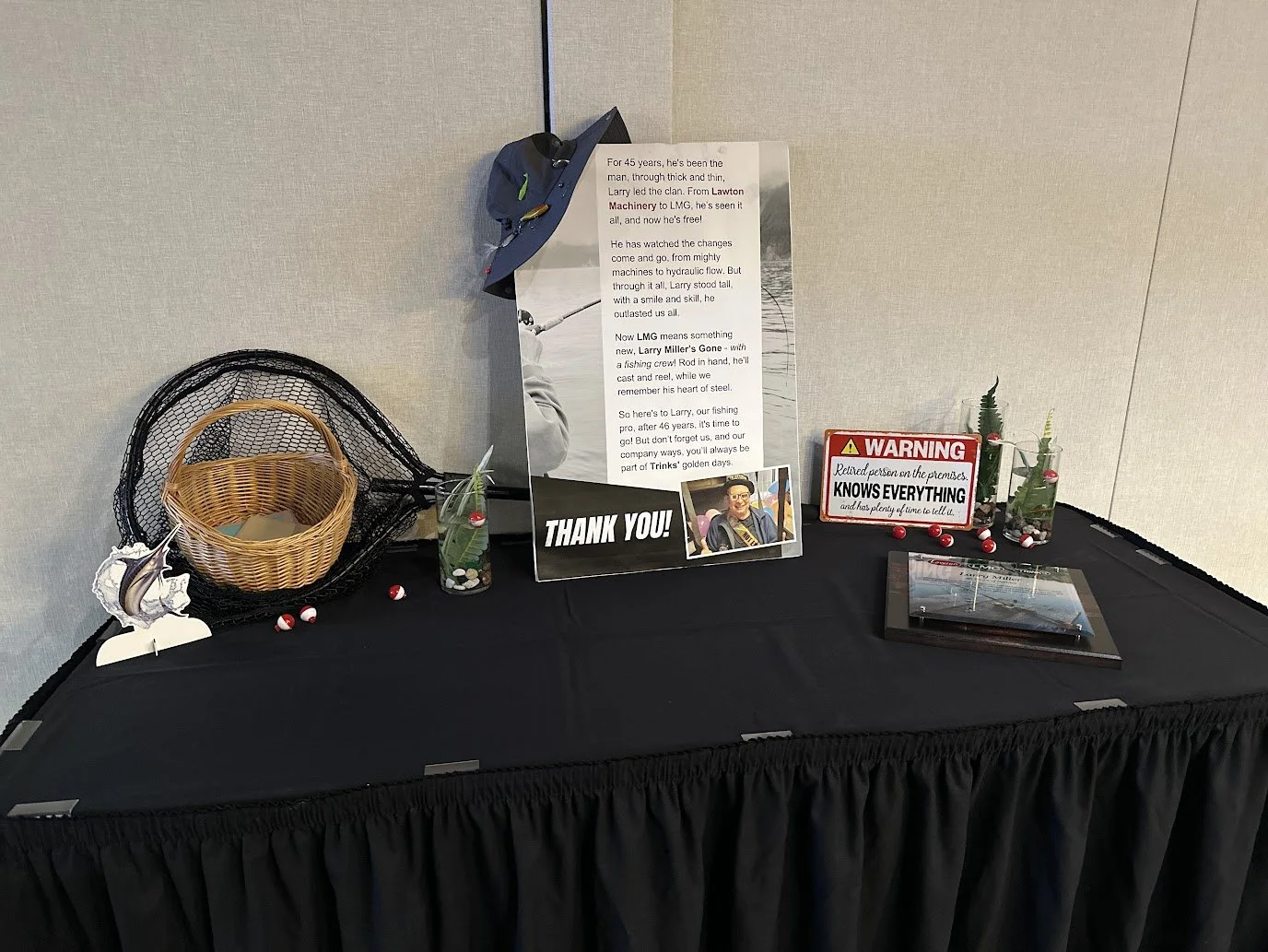 Retirement party dining setup in a Green Bay event hall