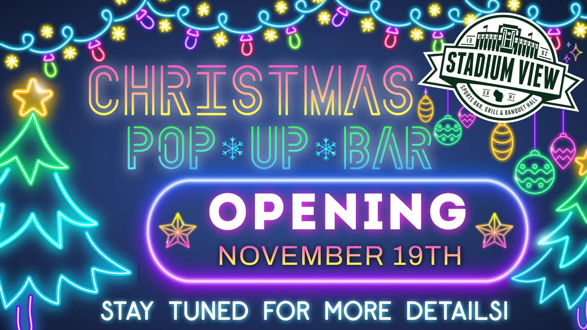 stadium view's christmas pop up bar opening november 19th for the season in green bay wi come drinik fun christmas cocktails