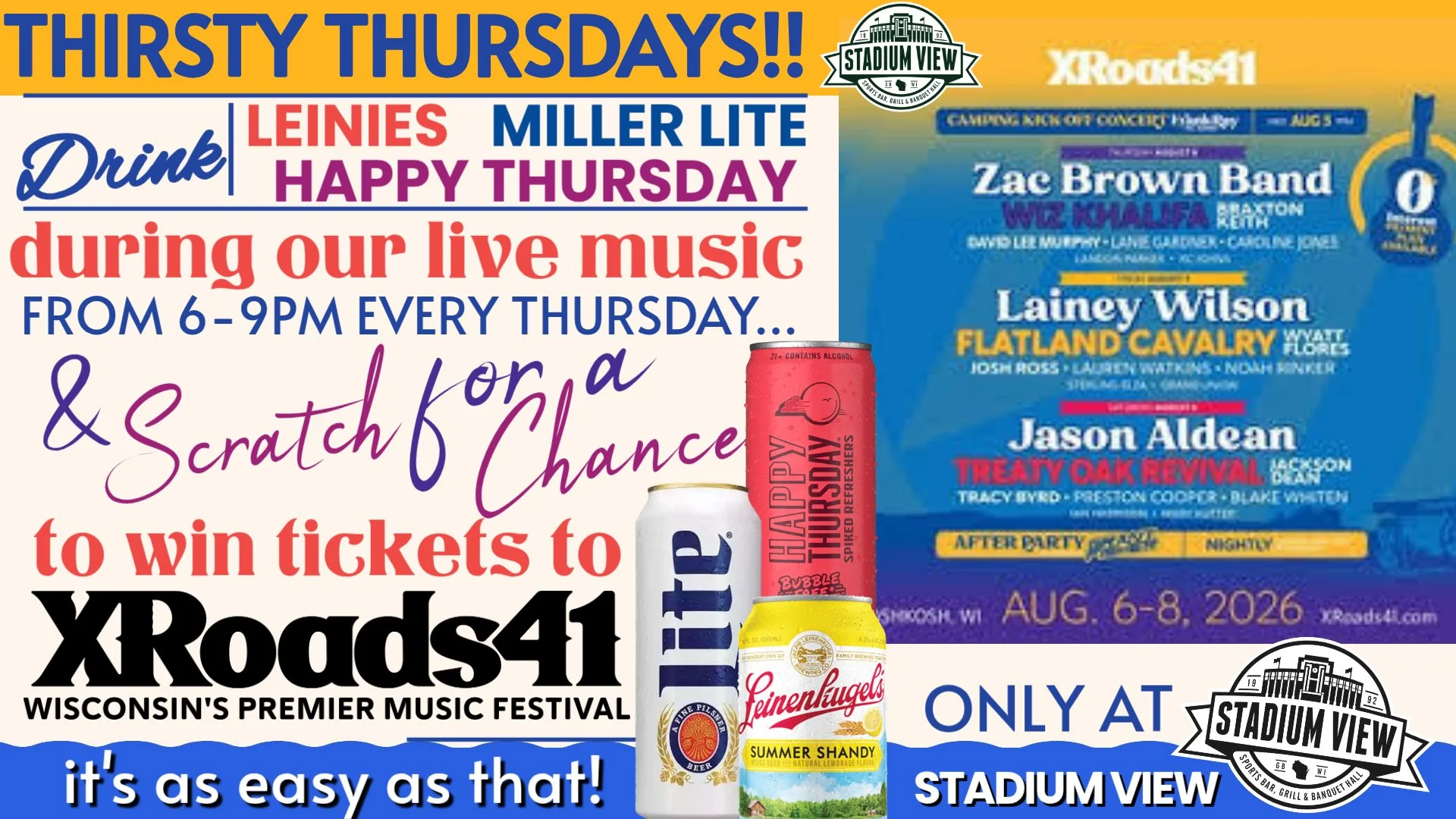 win xroads41 tickets at stadium view every thursday night from june 4th-july 31st during live music!