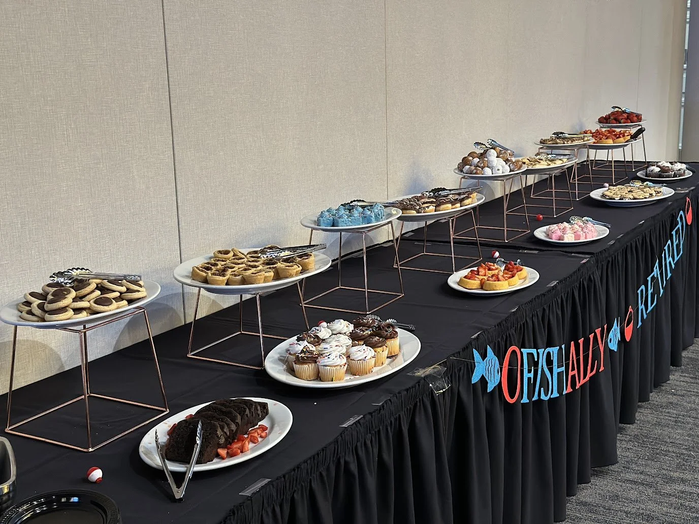 Banquet-style seating for a retirement party at Stadium View Event Halls