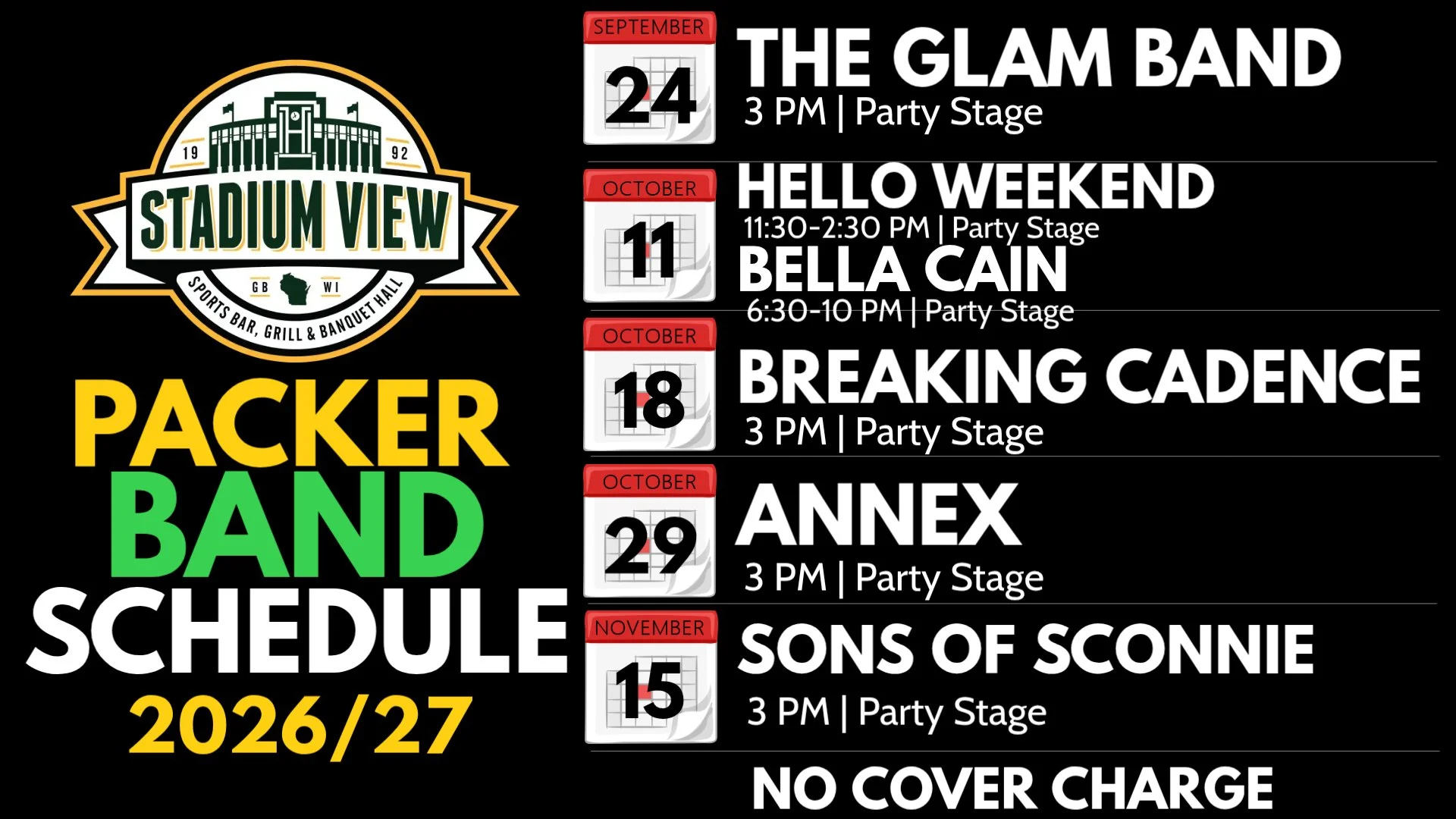 packer tailgate near lambeau field free live music at stadium view bar