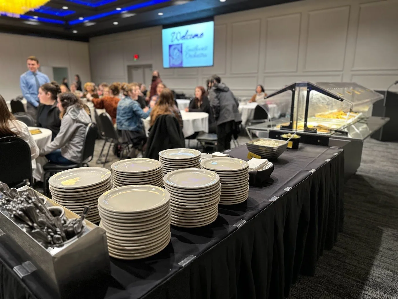 Full corporate event showcasing flexible room layout and professional setup at Stadium View Event Halls.