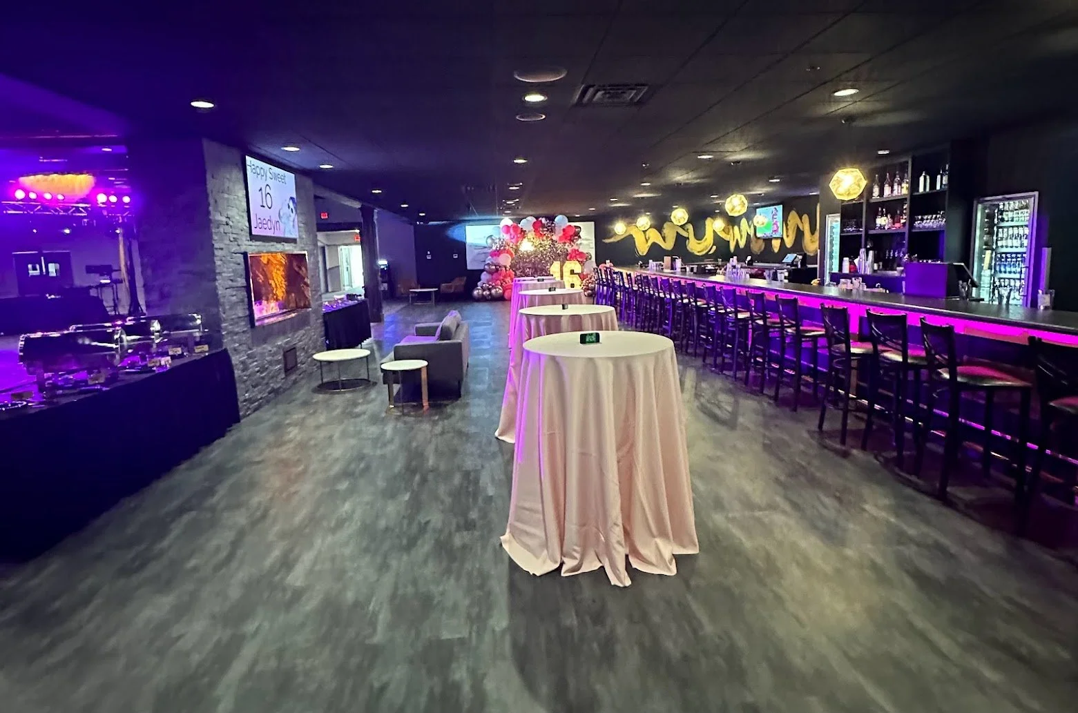Wide room overview of a birthday party hosted at Stadium View Event Halls near Lambeau Field.