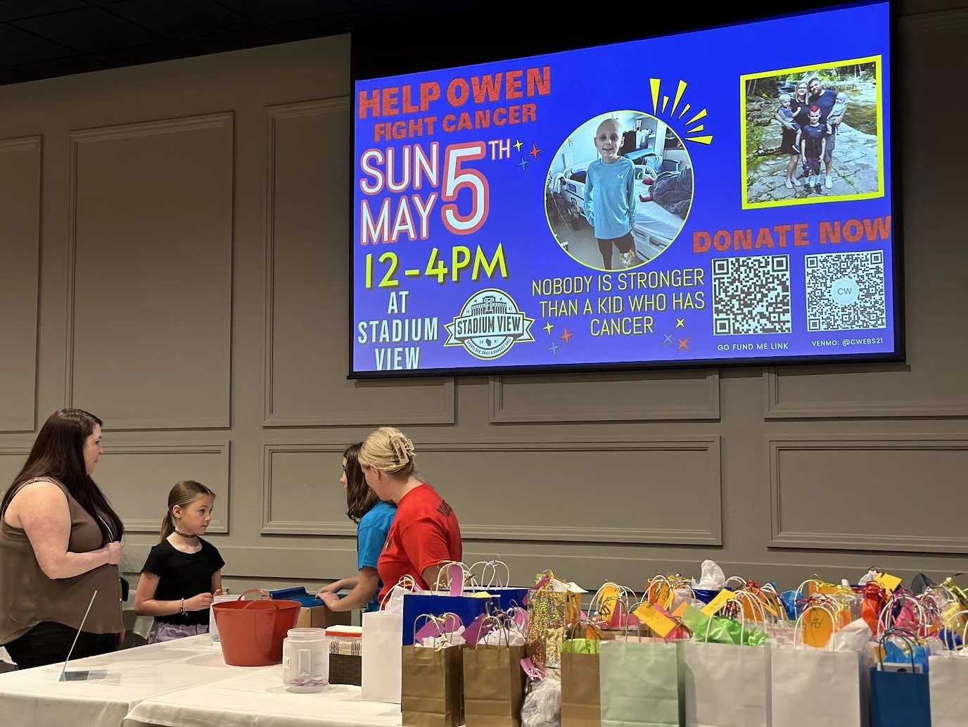 Event hall overview during a community fundraiser at Stadium View Event Halls.