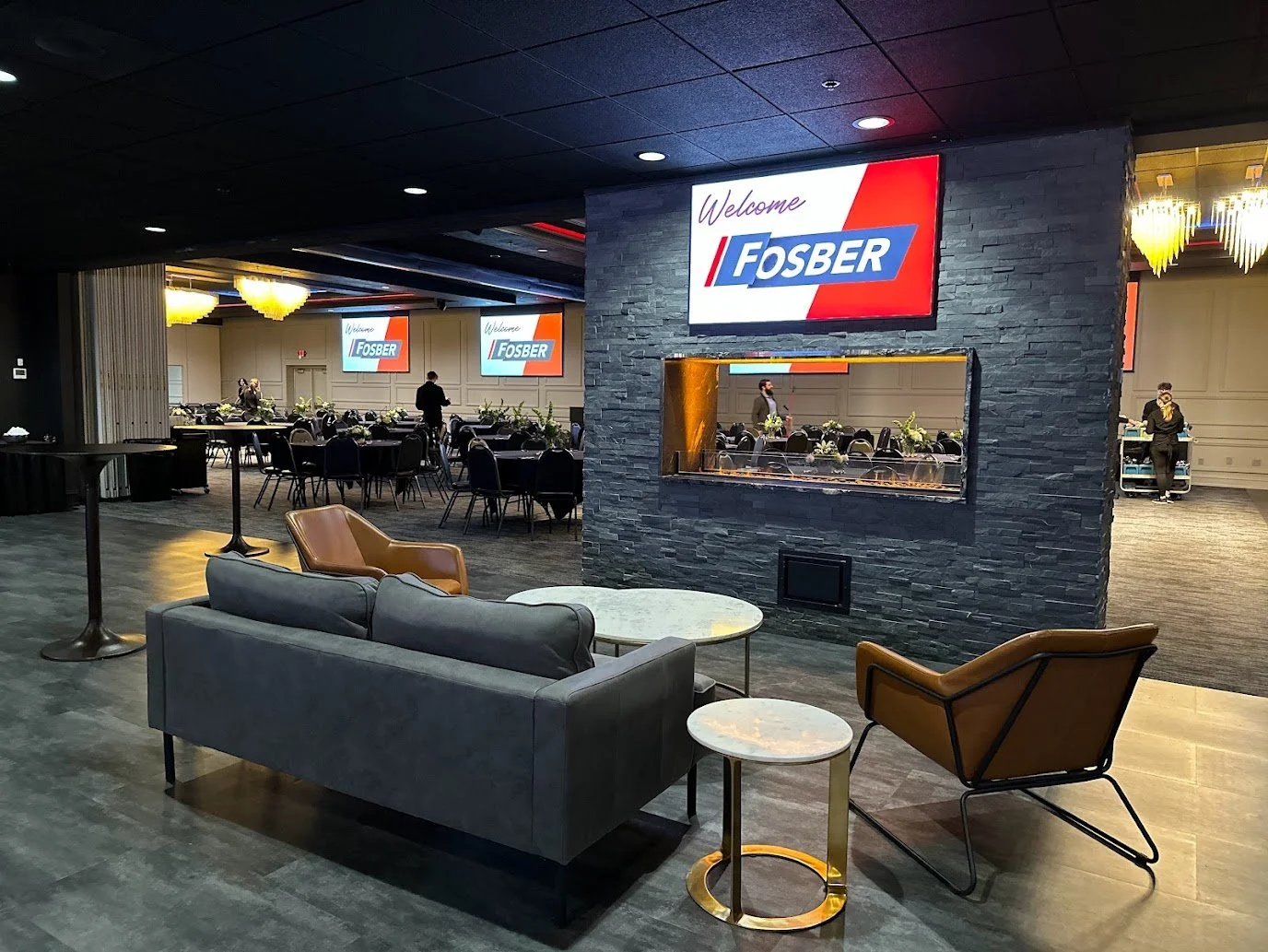 Full corporate event showcasing flexible room layout and professional setup at Stadium View Event Halls.