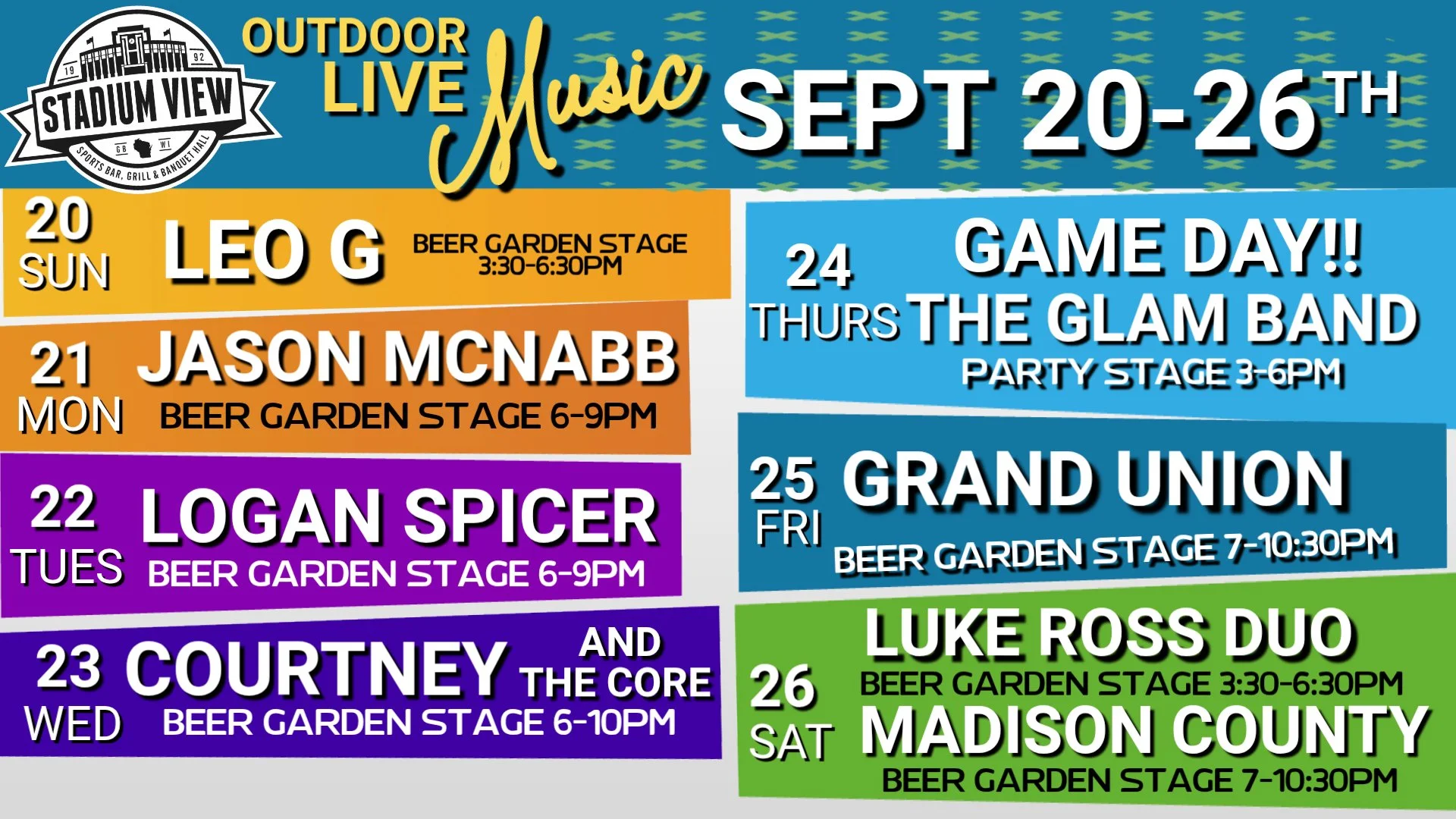 green bay live music at stadium view