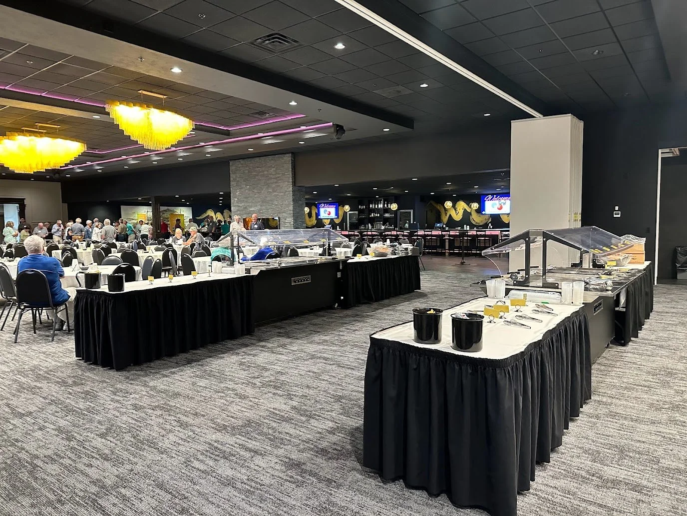 Banquet-style corporate event setup for conferences and business meetings at Stadium View Event Halls.