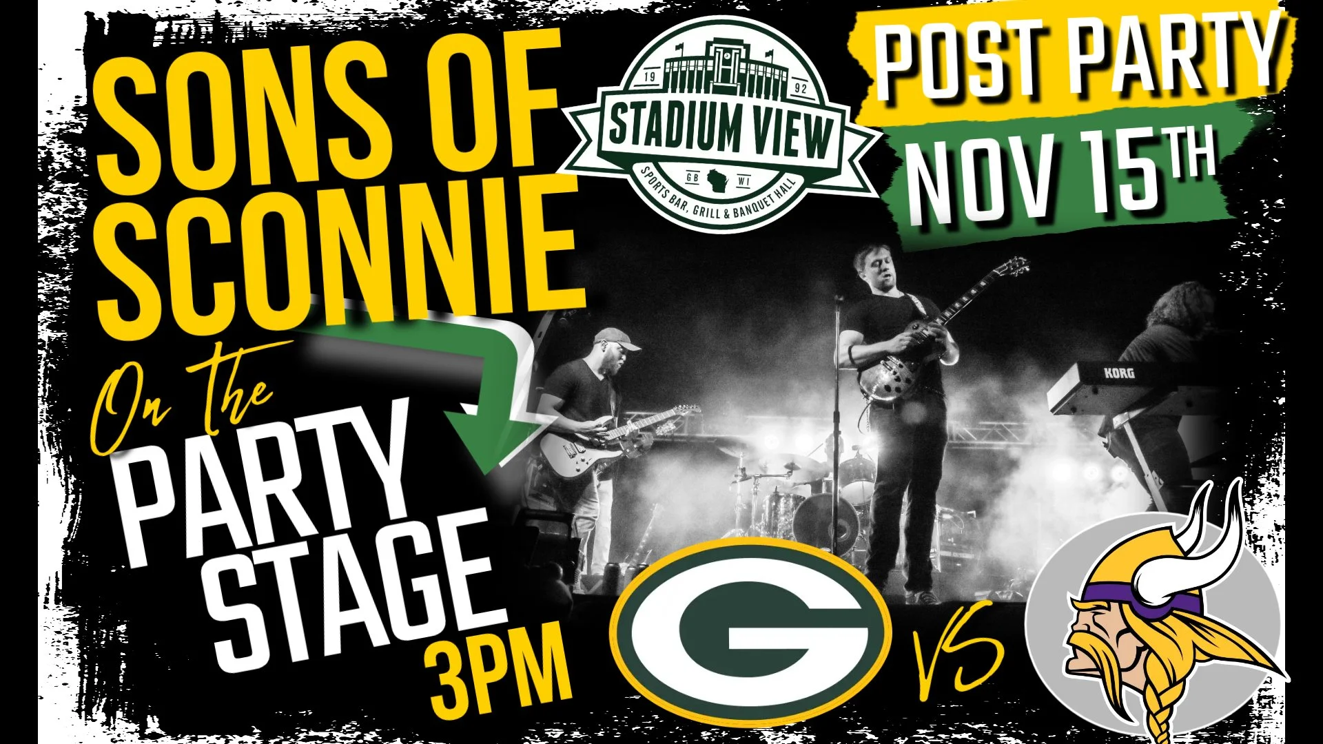 packers vs vikings post party november 15th with sons of sconnie