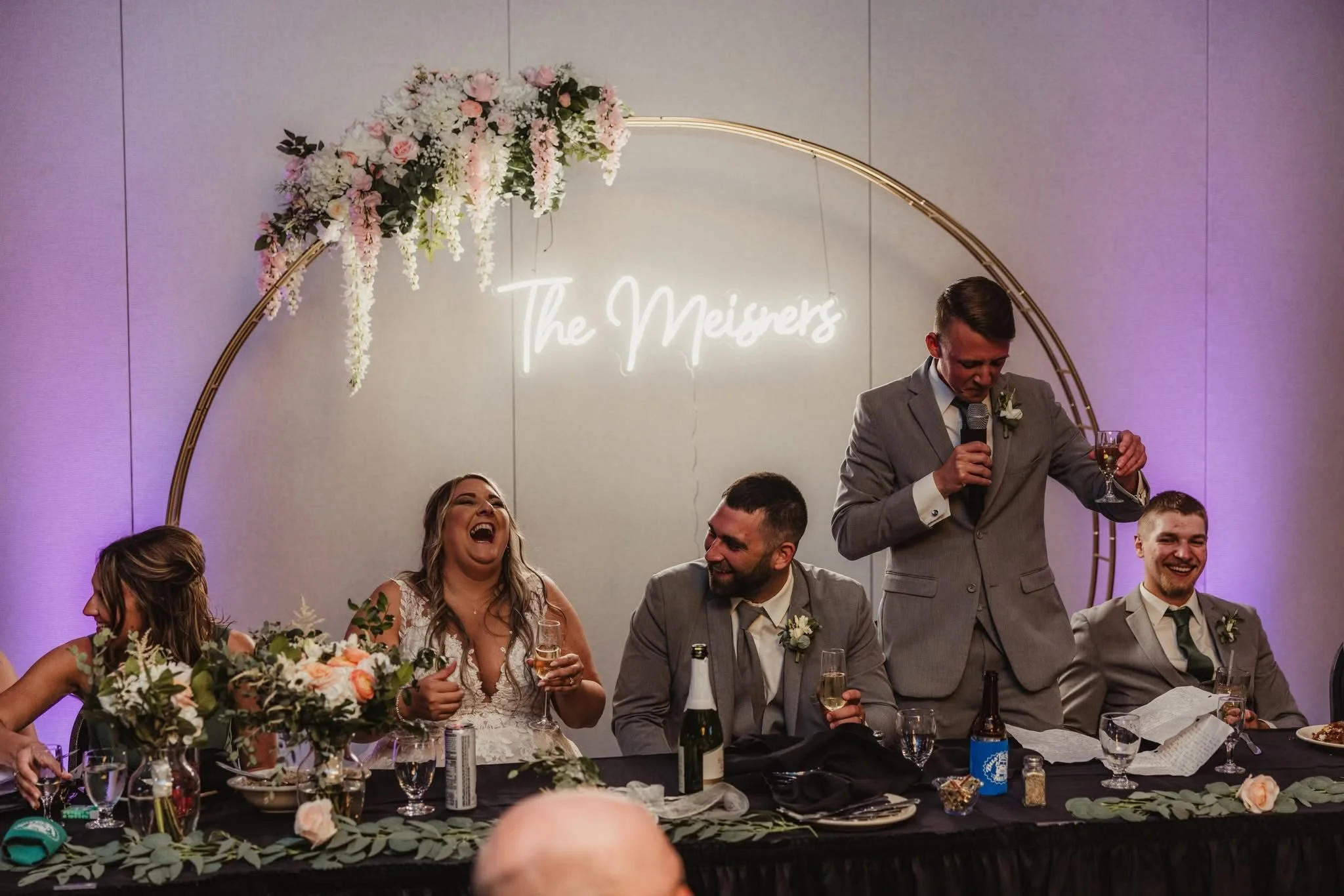 Head table at wedding  at Stadium View Event Halls in Green Bay, WI 