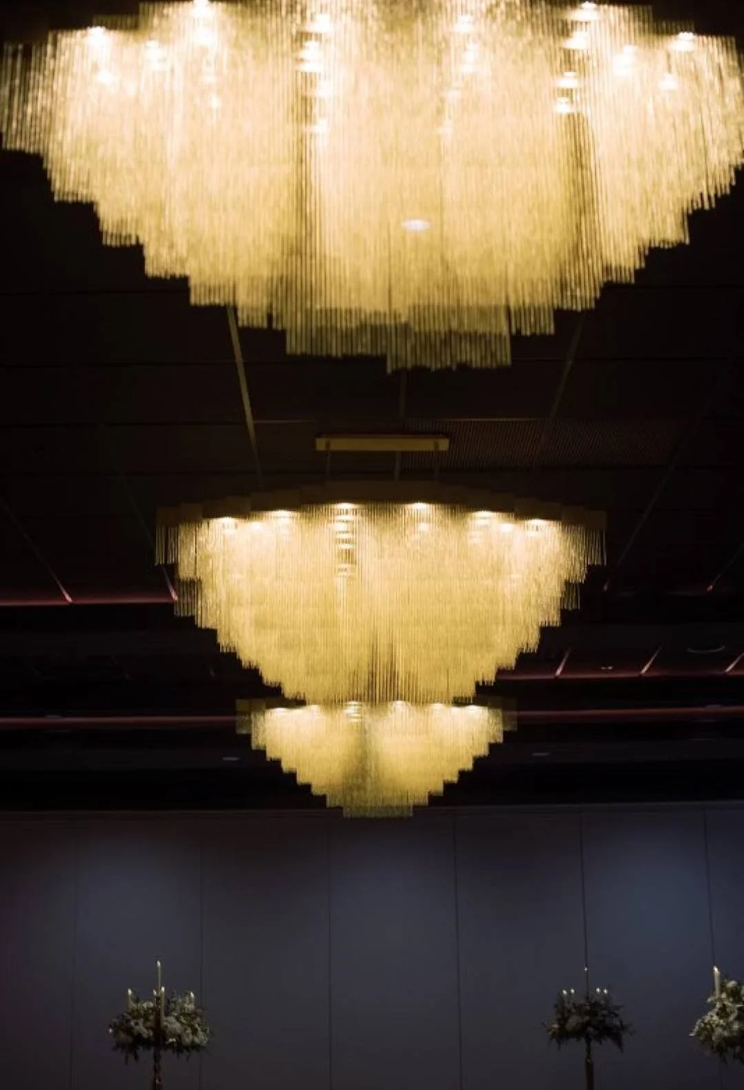 Gold chandeliers at Stadium View Event Halls in Green Bay, WI 
