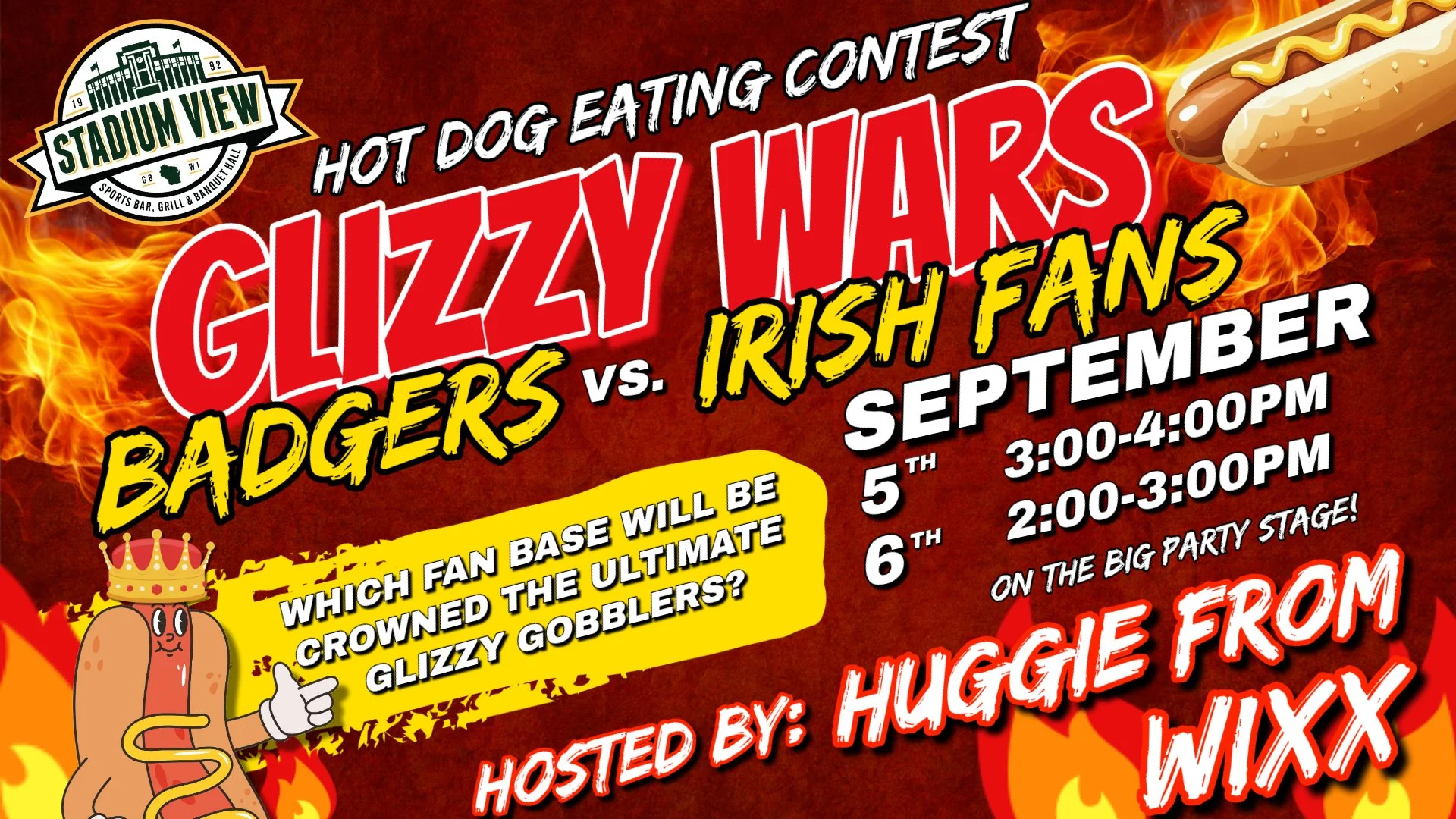 glizzy wars hot dog eating contest at stadium view bar september 5th & 6th