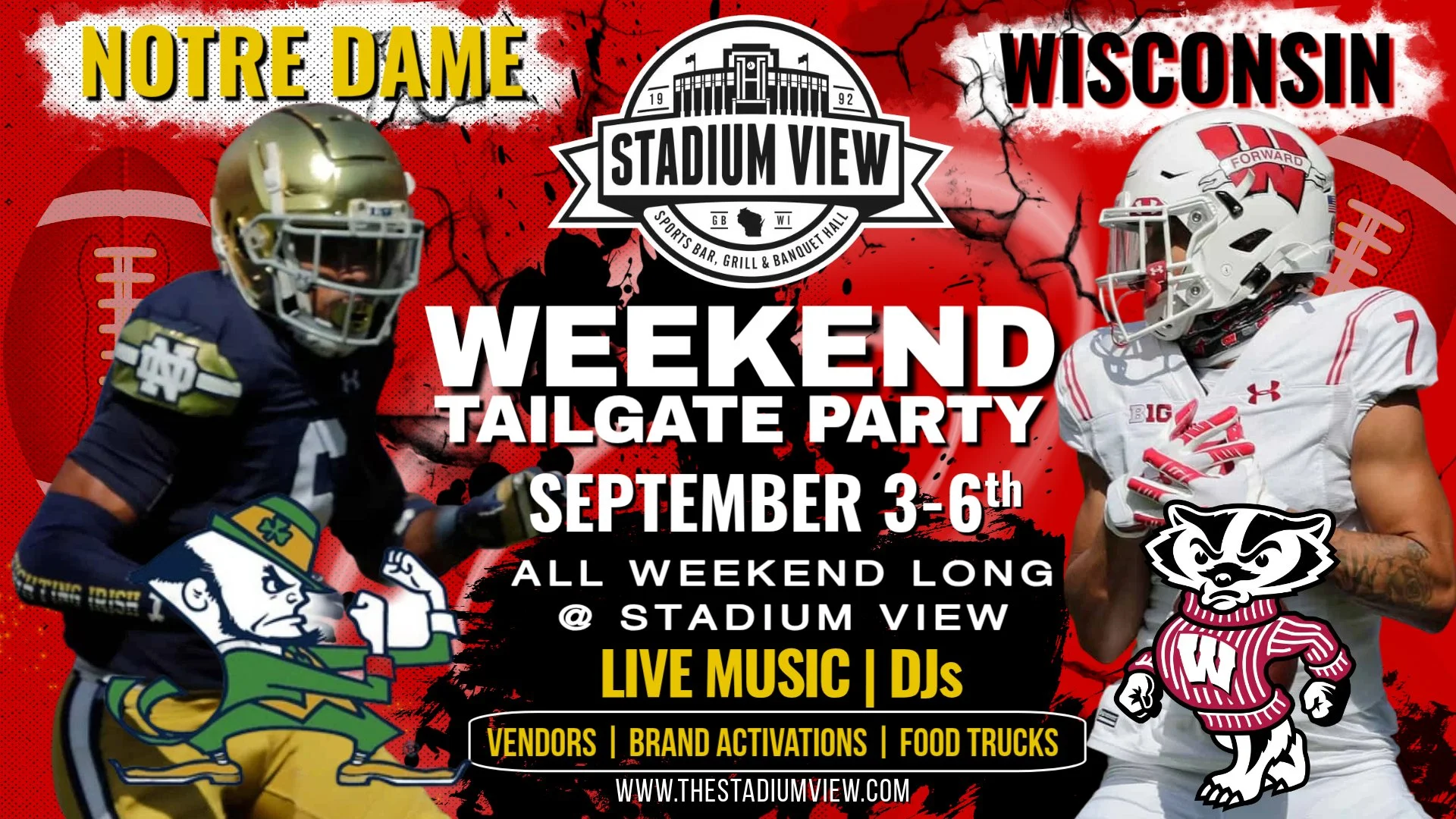 badger vs notre dame at lambeau field  tailgate party at stadium view bar one block from lambeau field