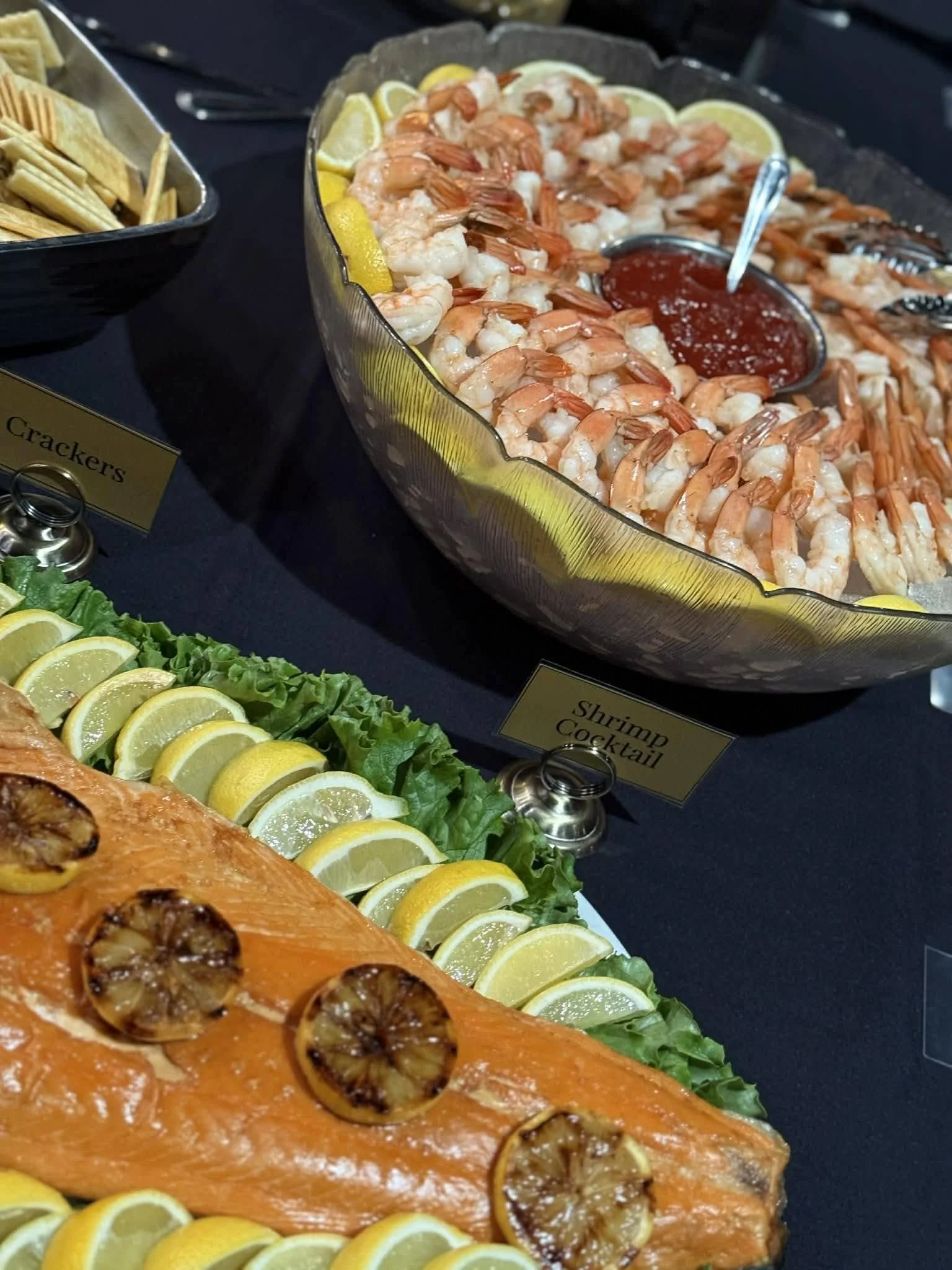 Shrimp and salmon holiday party menu option at stadium view