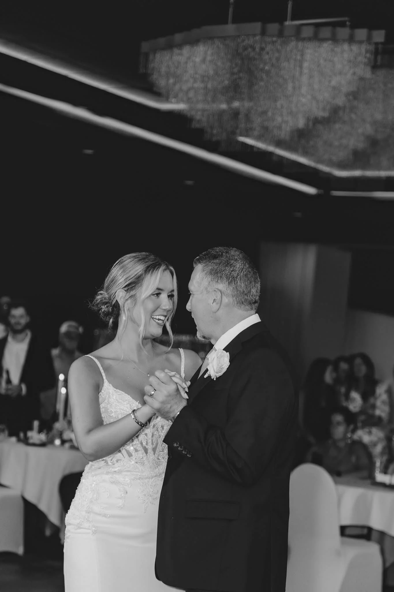 Bride and groom dancing  at Stadium View Event Halls in Green Bay, WI 