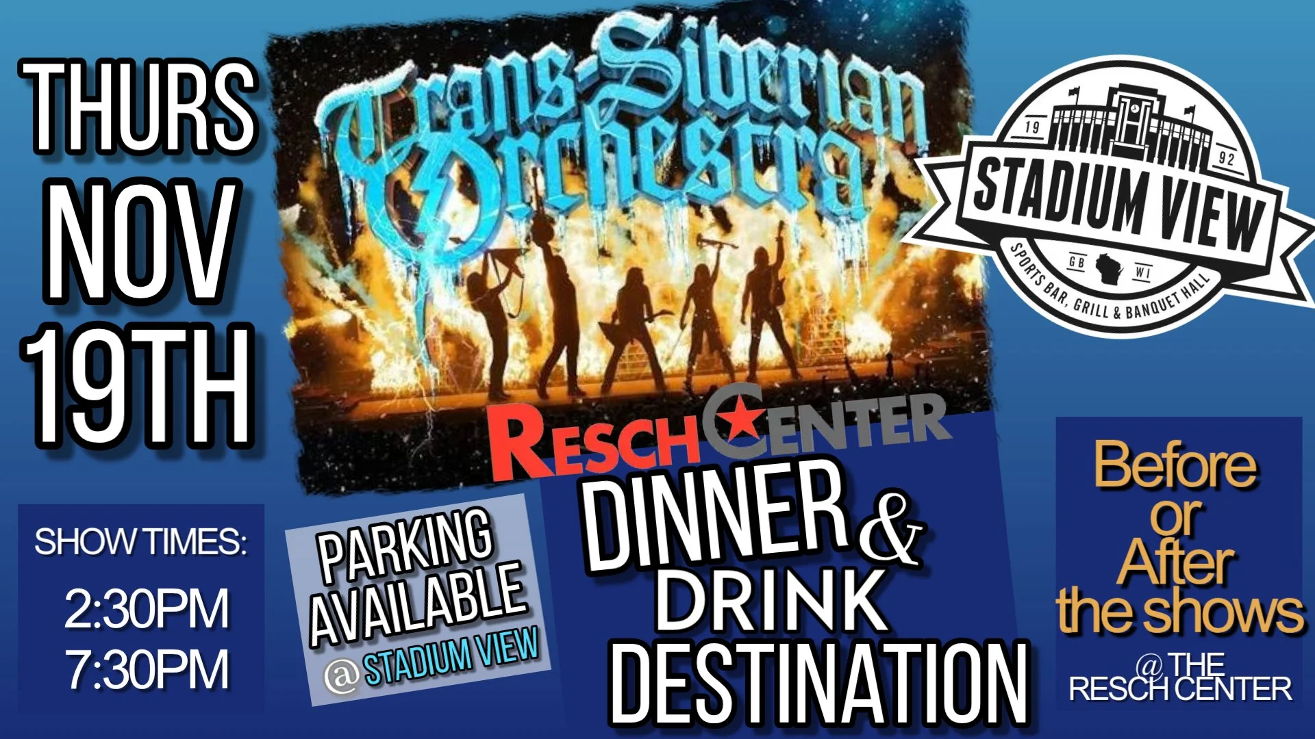 trans siberian orchestra in green bay - drink and dine stop at stadium view