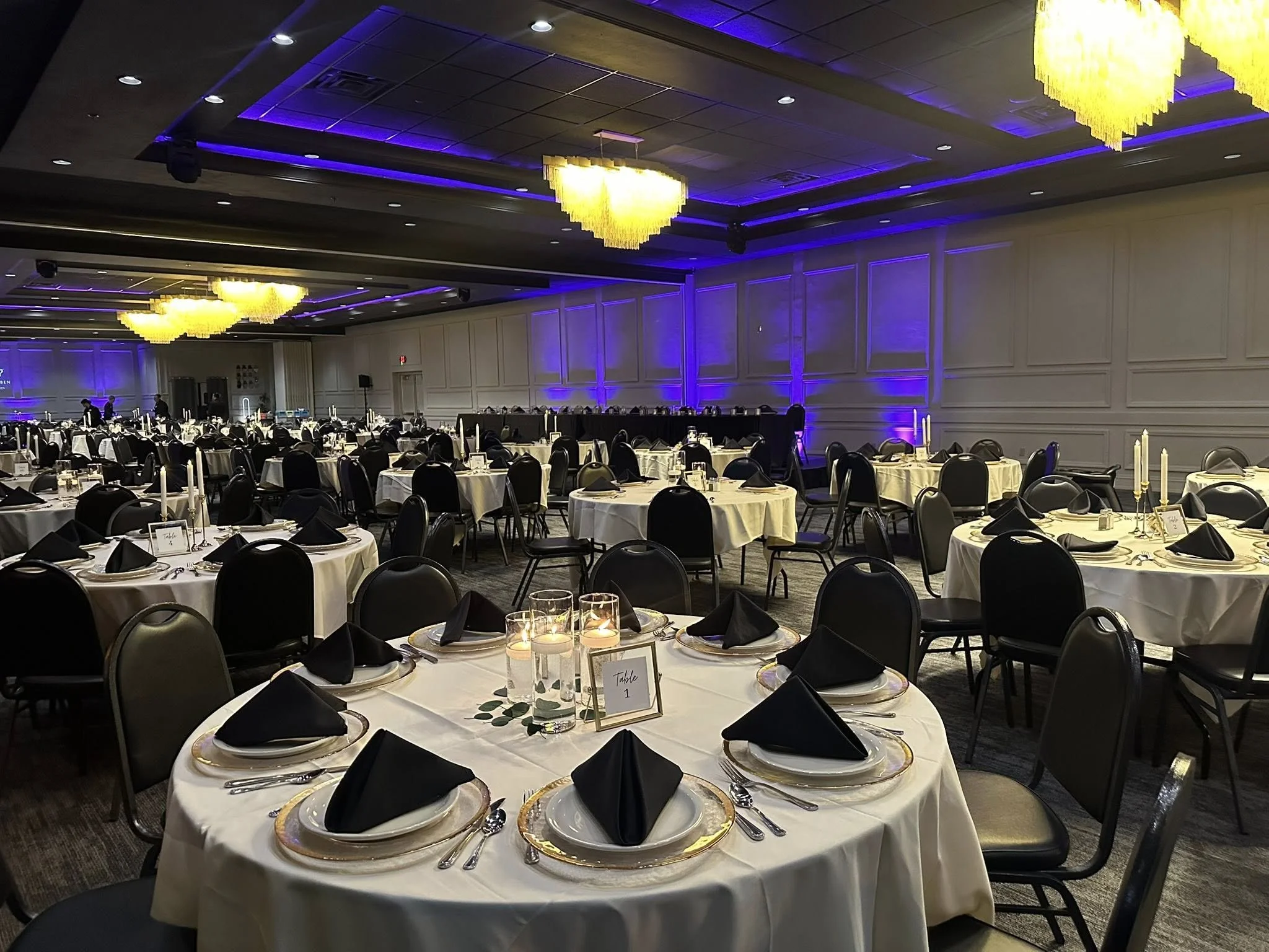 Custom lighting at wedding at Stadium View Event Halls in Green Bay, WI 