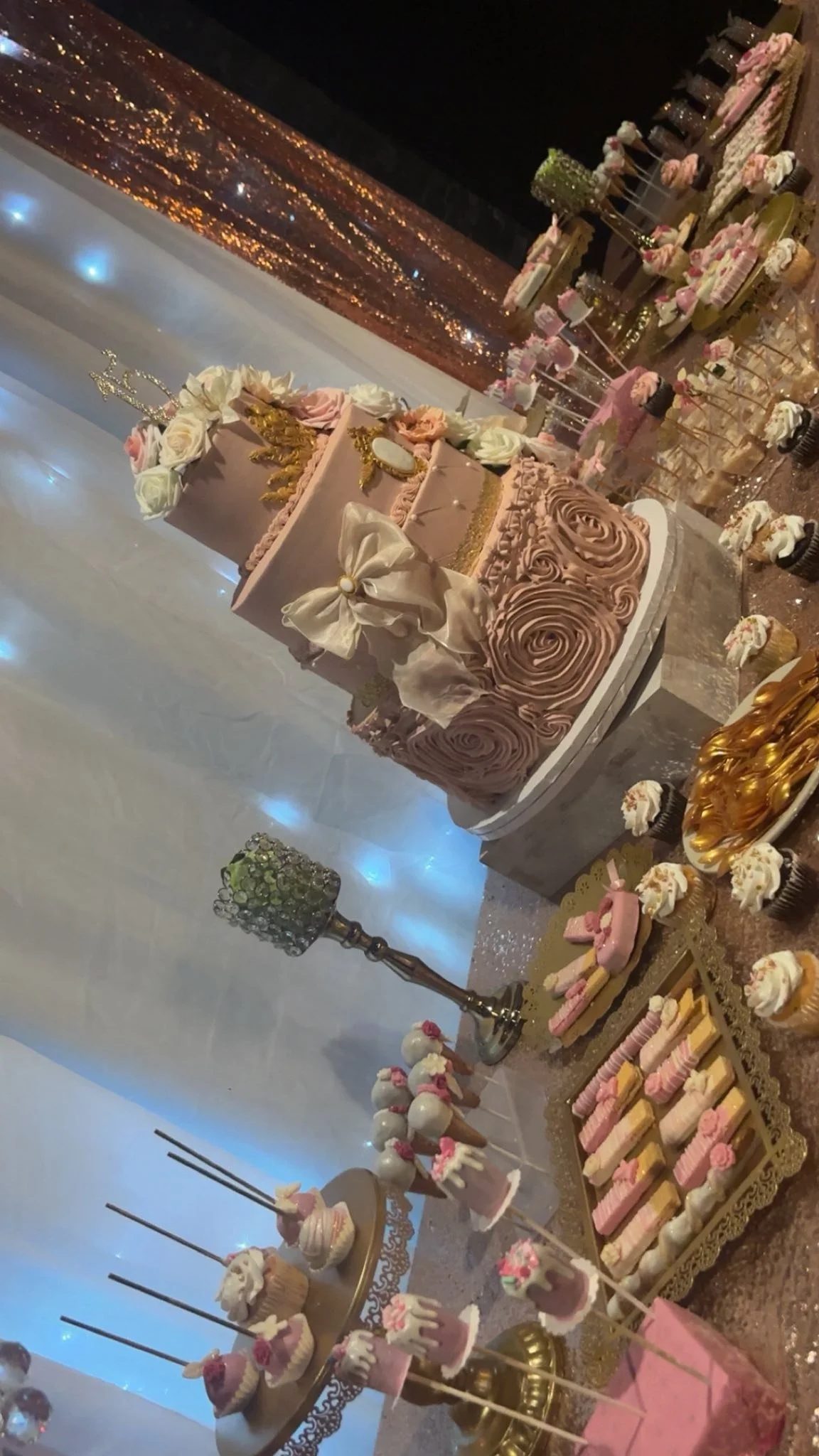 In-house catering setup for a Quinceañera dinner at Stadium View Event Halls.