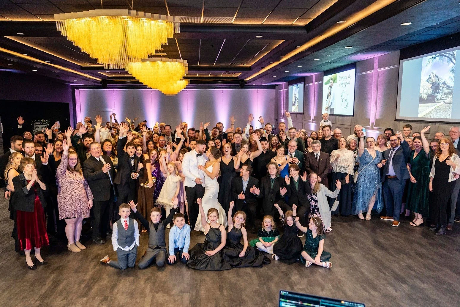 Wedding group photo at Stadium View Event Halls in Green Bay, WI 