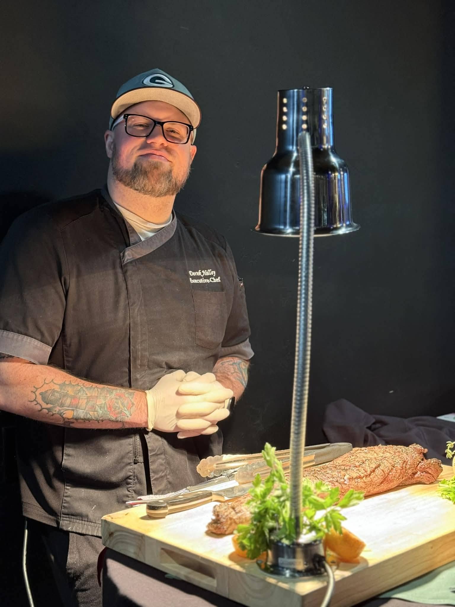prime rib carving station at a holiday party in green bay at stadium view event halls
