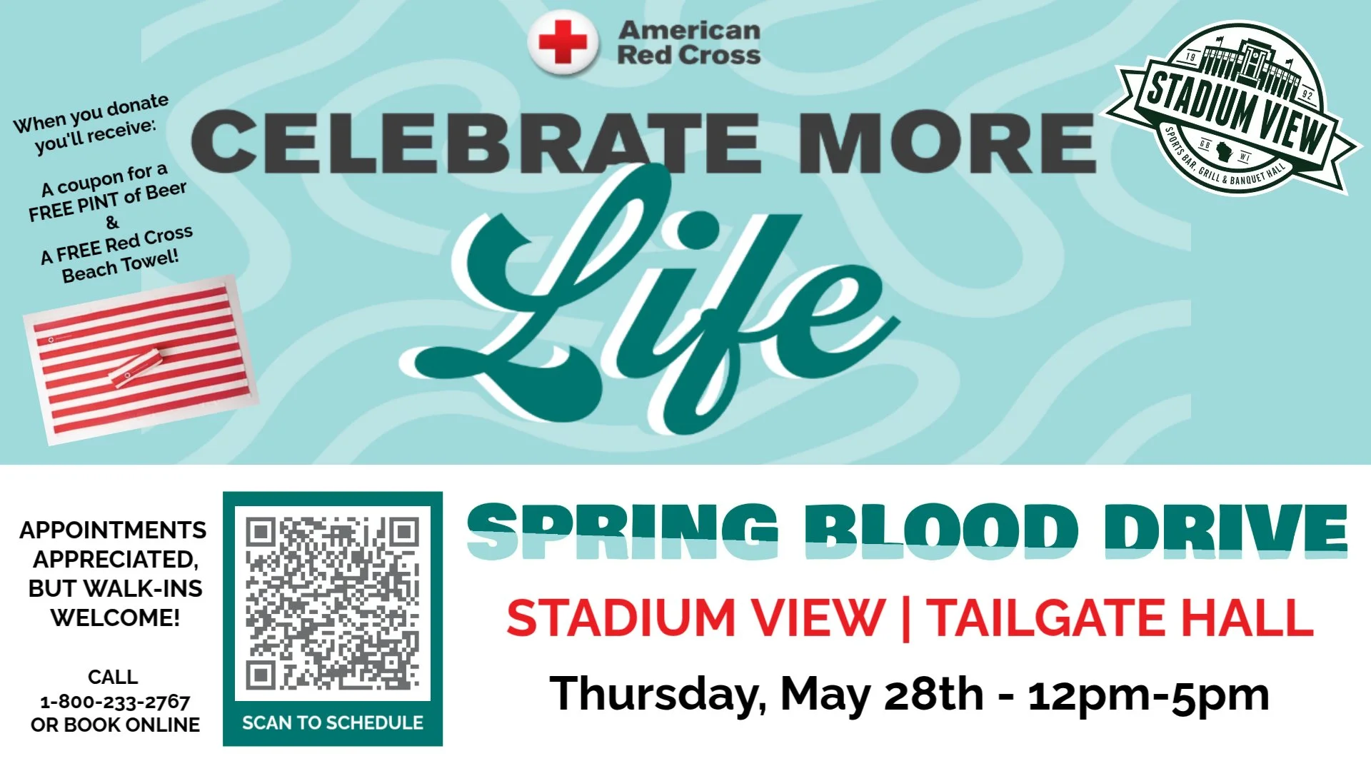 blood drive at stadium view in green bay may 28th