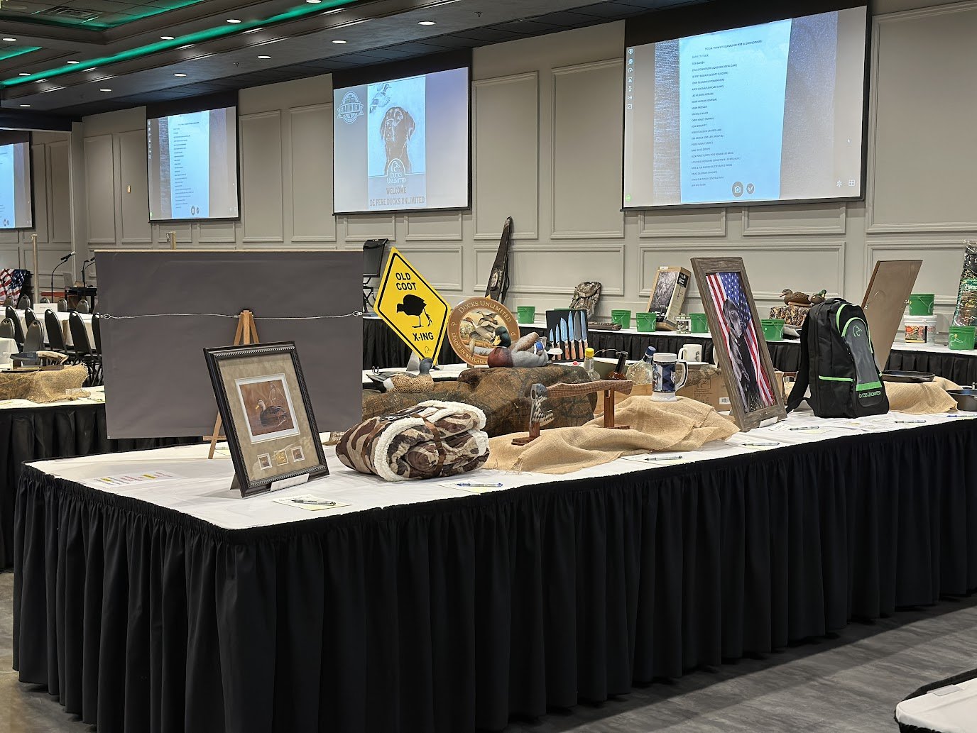 Dinner banquet setup designed for comfortable group dining at Stadium View Event Halls.