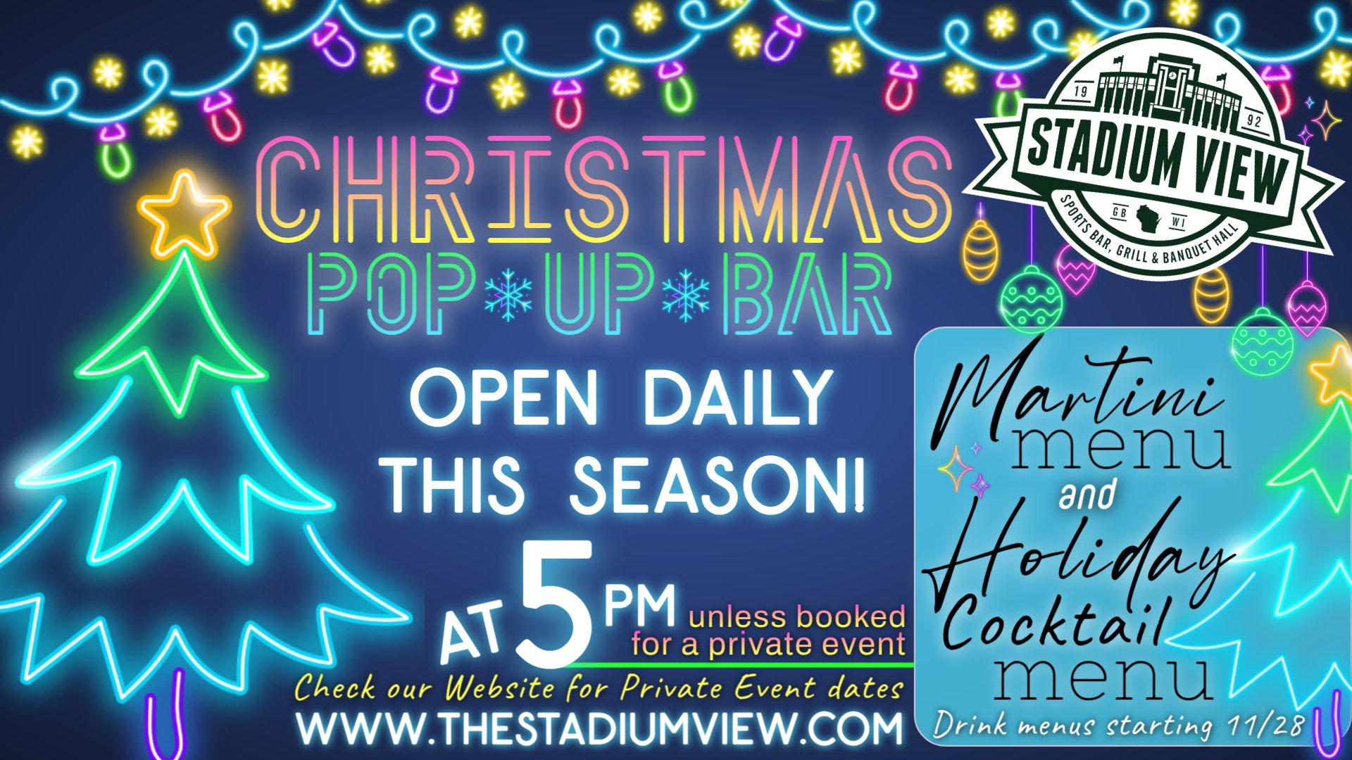 christmas pop up bar at stadium view