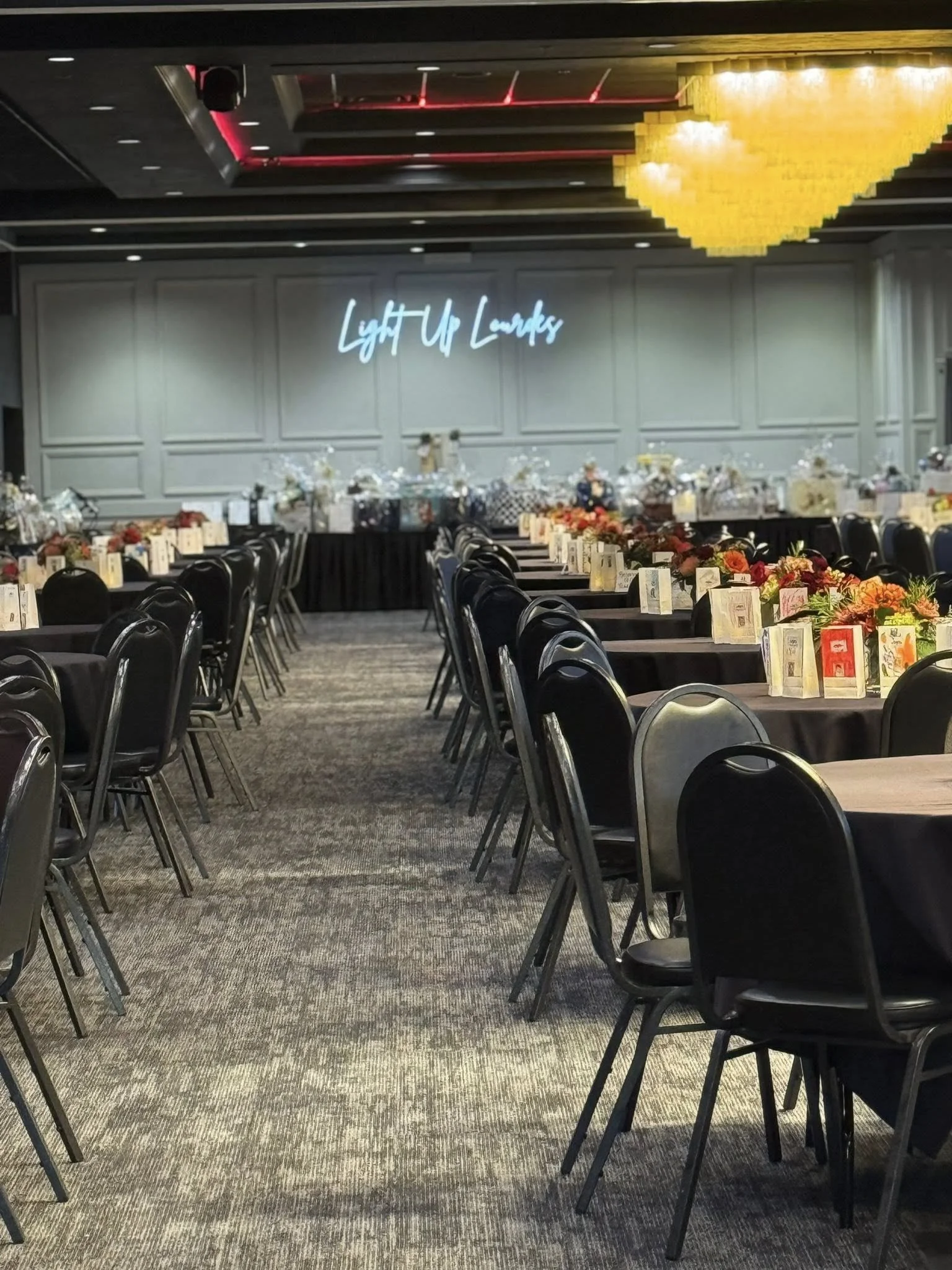 Banquet-style setup for a school fundraising event at Stadium View Event Halls.